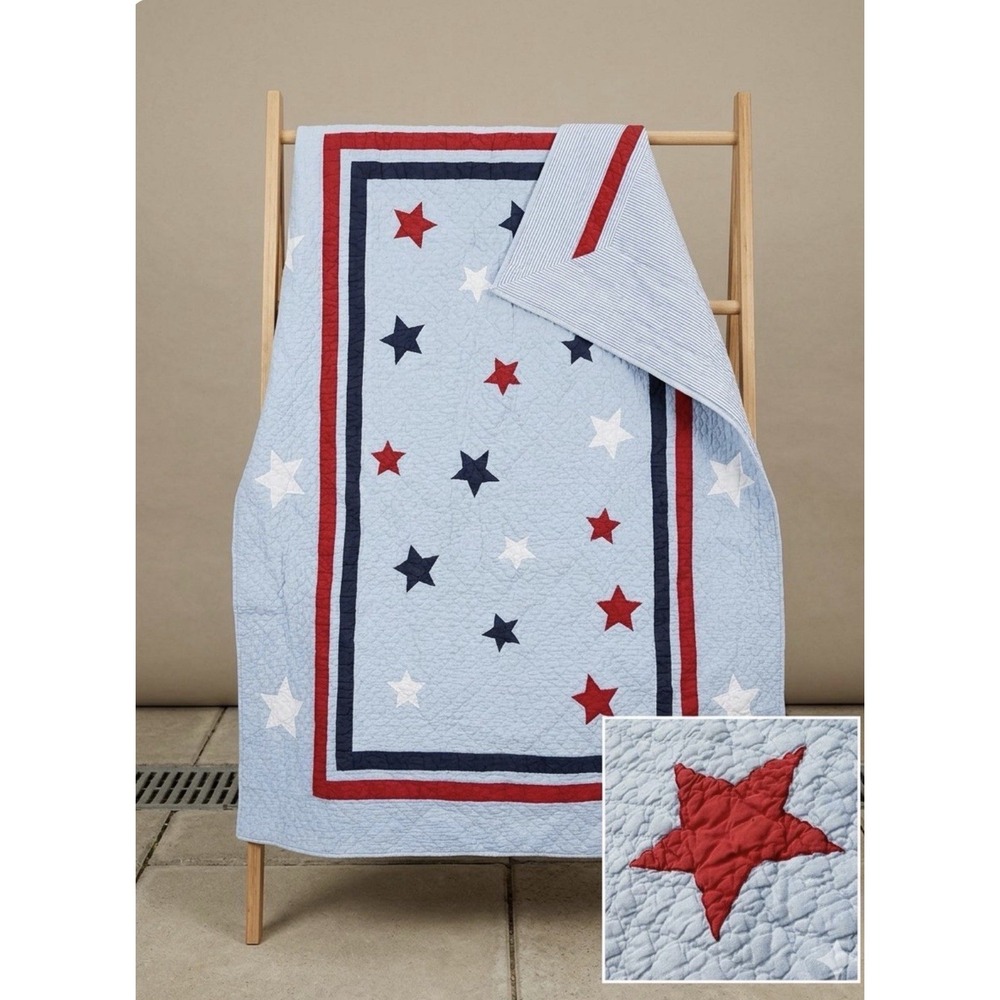 Eddie Bauer Home Vintage Twin Quilt Blue Red White Patriotic Americana Star